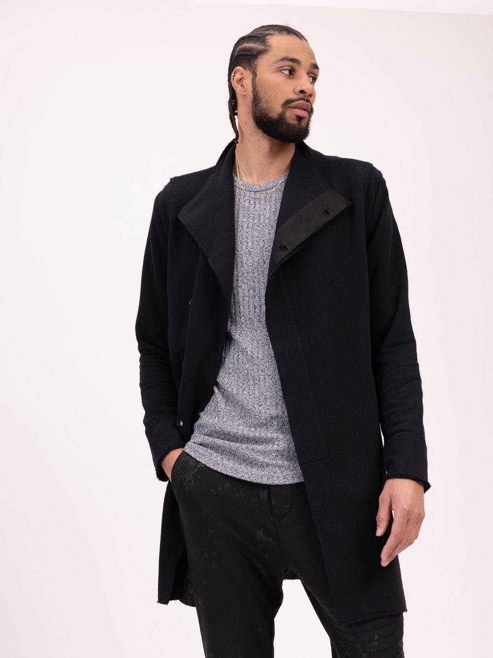 Ron Tomson Men’s Asymmetric Rebel Cardigan - Black Size L Lightweight Minimalist
